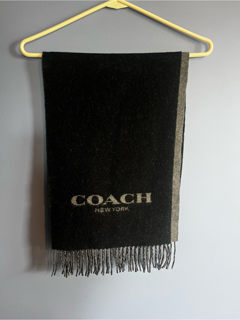 Coach Black Scarf with Gray Logo Stripe
